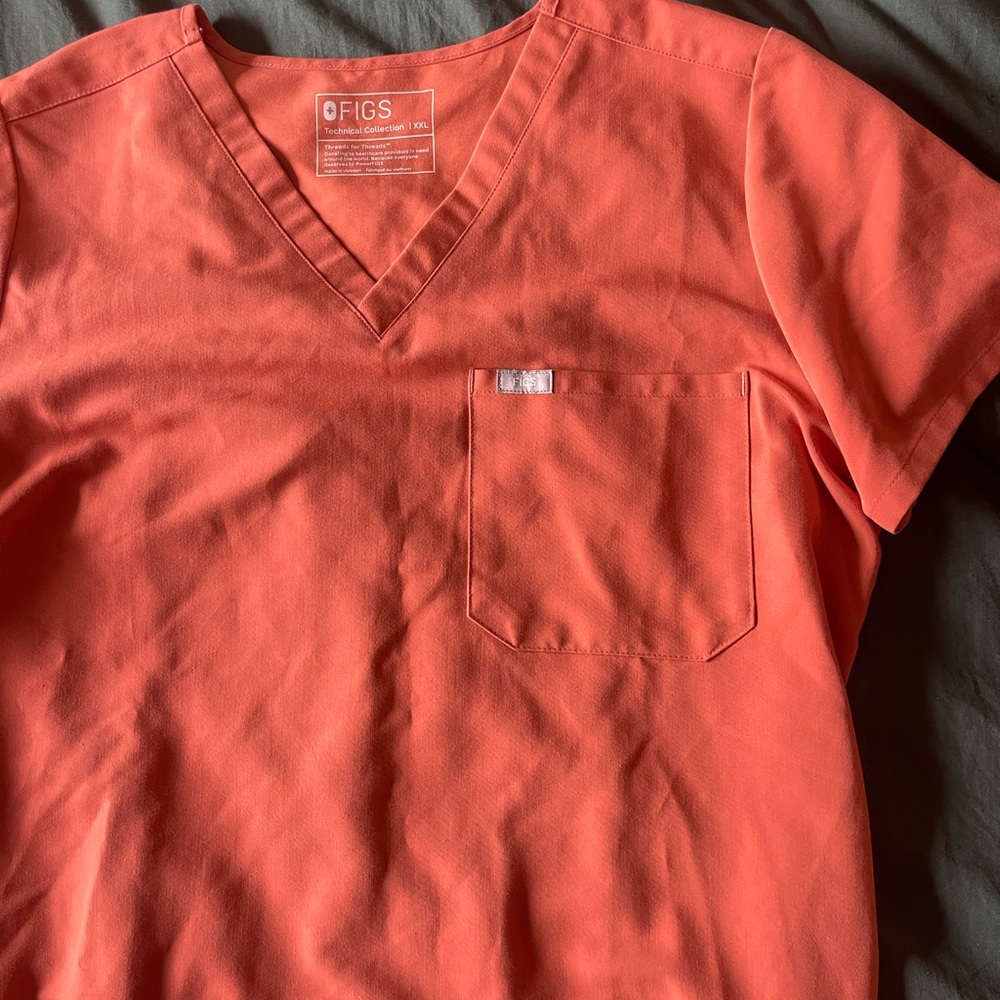 FIGS V-Neck Scrub Top in Coral
